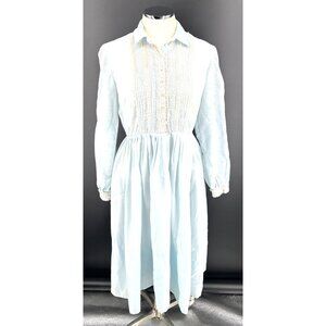 L'Aiglon Laiglon Dress Blue Sz 16 Lace Trim Shirtmaker Dress Cottagecore Vintage